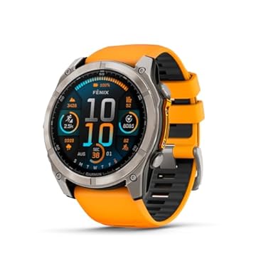 Garmin fASCGnix® 8 – 51 mm, AMOLED, safira, smartwatch GPS multiesportivo premium, vida útil da bateria, classificação de mergulho, lanterna LED embutida, titânio com faixa laranja Spark/grafite