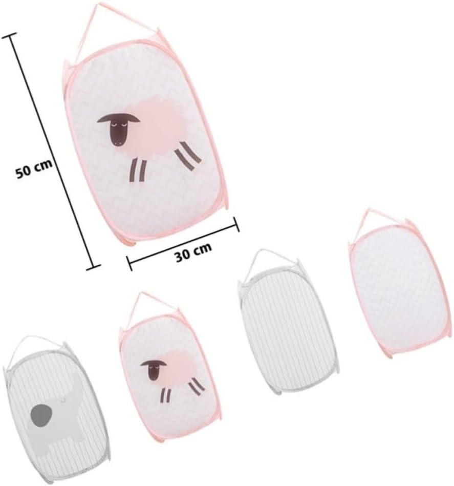 Foldable Pop-up Mesh Laundry Hamper with Side Pocket, Gray Elephant