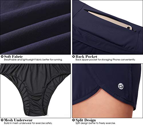 G Gradual Women's Running Shorts With Mesh Liner 3" Workout Athletic Shorts For Women With Phone Pockets(Navy Blue,X-Small) #TOP8