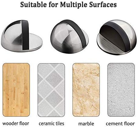 4PCS Door Stops, Stainless Steel Door Stopper Floor Mounted, Oval Adhesive Door Stop with Adhesive Pads