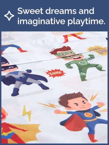 Image of Kids Full Size Superhero Bed Sheets - 4 Piece Kids Superhero Sheet Set - Comic Power Bedding - Ultra-Soft, Cute & Cozy - Breathable & Machine Washable - Brave Bed Set for Boys, Girls, Teens & Toddlers