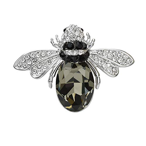 Lovely Swarovski Element Crystal Bumble Honey Bee Insect Brooch Pins Collar Pin Lapel Pin Costume Jewelry for Women (Grey)