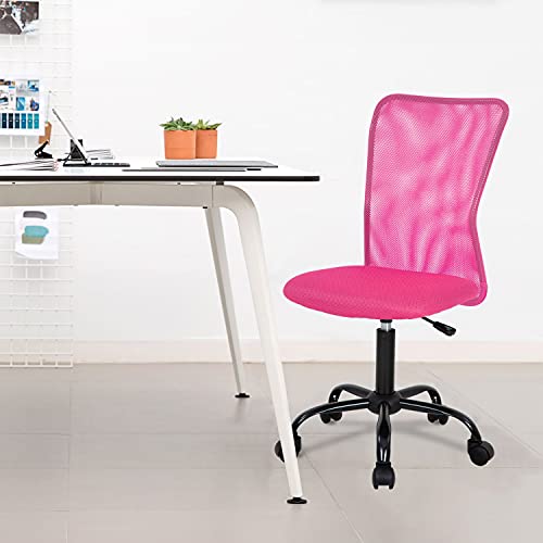 Home Office Chair Mid Back Mesh Desk Chair Armless Computer Chair Ergonomic Task Rolling Swivel Chair Back Support Adjustable Modern Chair With Lumbar Support (Pink) #TOP5
