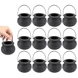 Garneck 12 Piezas Tarro Decorativo de Halloween en Forma de Caldero Negro de Plástico, Accesorio Colgante Mano Adecuado para Fiesta y Decoración Temática