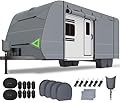 SOTISI RV Cover, 27-30 FT Heavy Duty Travel Trailer Cover with 8 Layers Corner,Waterproof Camper Cover with 4 Tire Cover & Tongue Jack Cover