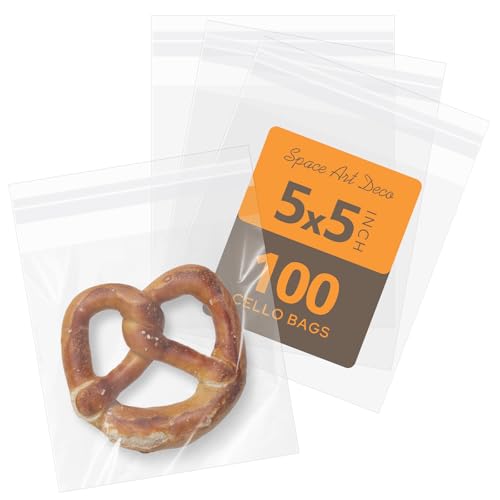 5x5 Clear Cookie Bags With Seal - 100 Pack Self Sealing Cellophane Bags