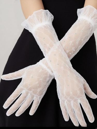 JEYPINMI Kids Girls Holy Communion Gloves Wedding Flower White Gloves Sparkly Princess Bridesmaid Fingered Mittens3