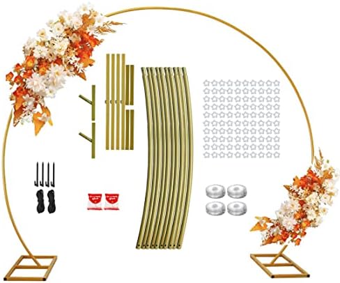 Round Balloon Arch Stand with Base Adjustable, 9.5ft x 7.2ft Gold Metal Circle Balloon Garland Stand Frame Kit for Wedding Engagement Gender Reveal Baptism Birthday Baby Shower Decoration