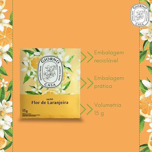 Sachê Perfumado Para Armário e Gavetas (Aromatizador), Flor de Laranjeira, Giorno Casa, 15 g, Laranj