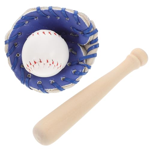 TOYANDONA Mini Baseball Bat and Gloves Kit: Baseball Cake Toppers Decorations Sport Ball Themed Doll House Decor for Miniature Dollhouse Accessories