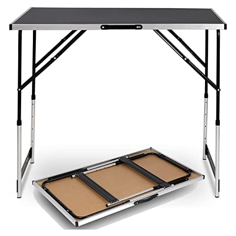 eSituro Folding Camping Table Lightweight Portable Picnic Table Adjustable Aluminum Camping Picnic Table for Outdoor Garden Balcony Barbecue, Black, SCPT0001 Cover