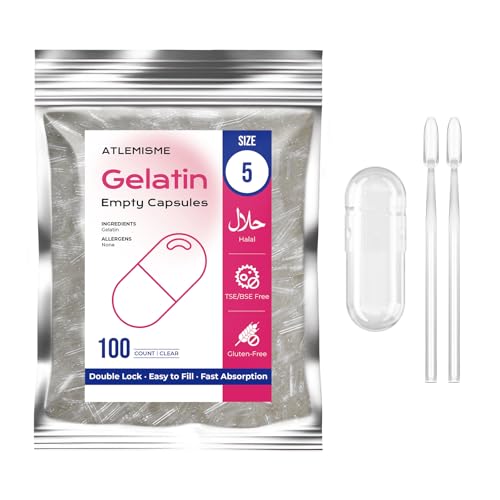 Capsules de gélatine vides Taille 5 - (100 unités) Très petites capsules vides idéales pour le remplissage DIY - Gélules avec 2 cuillères de remplissage...