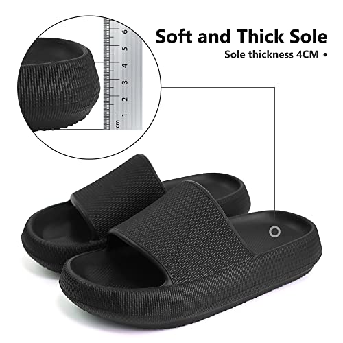 Youecci Cloud Slides For Kids丨Shower Slippers Bathroom Pool Sandals丨Boys Girls Comfy Thick Sole Slippers丨Summer Non-Slip Beach Shoes Black 4 Big_Kid #TOP3