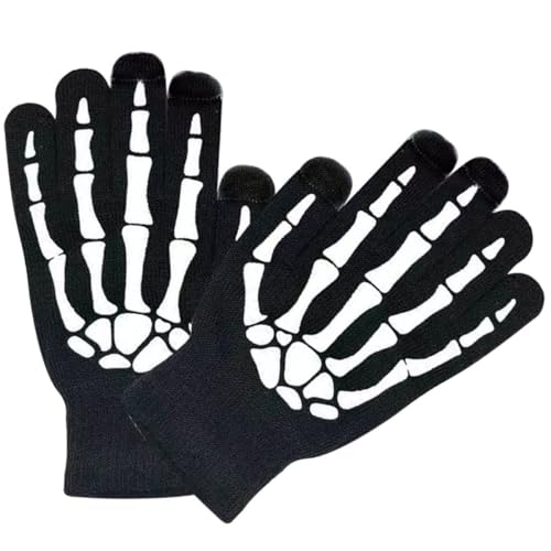 NAMOARLY Halloween Skeleton Gloves Novelty Gloves Fluorescent Design for Night Riding Winter Sports