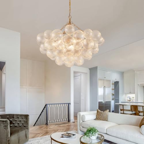 MEIXISUE Modern Glass Chandelier,9 Light Nordic Bubble Ball Swirled Glass Globe Gold Large Pendant Light Fixtures for Foyer Bedroom Dining Room Living Room Kitchen Entryway D31.1 in UL Listed
