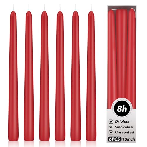 Image of KORCCI Taper Candles 10 Inch - Long Candles, 8 Hours Long Burning, Smokeless & Unscented & Dripless, for Weddings, Birthdays, Dinner Parties, Rituals, Prayer, Birthdays, Meditation (Red)