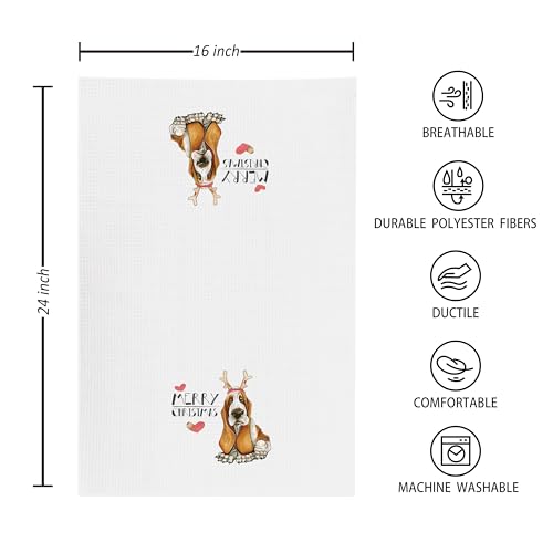 kunlisa Basset Hound Toalhas de cozinha de Feliz Natal, decoração Basset Hound, panos de prato de Na