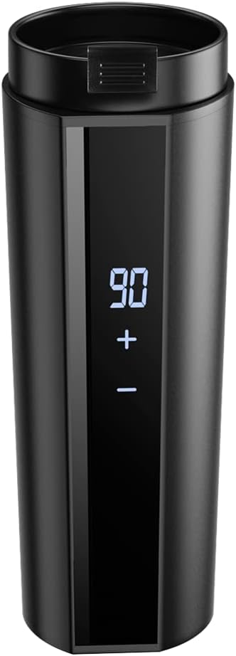 Smart Temperature Control Mug Travel Heating Cup Electric Heating Cup for Coffee in Car 12V Heated Mugs Smart Coffee Cup Keep Milk/Tea Warm LCD Display Easily Washing 11.8OZ