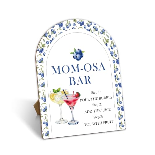 Momosabar Baby Shower Sign, Berry Sweet Mimosa Bar Sign Supplies For Dinner Party Weddings Birthday Reception, Blueberry Mom Osa Bar Signs, Gender Reveal Decorations, Wooden Signs, A14