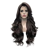 IMSTYLE Chocolate Brown Long Wavy Synthetic Lace Front Wig Glueless Heat Resistant for Cosplay Party 26 Inches