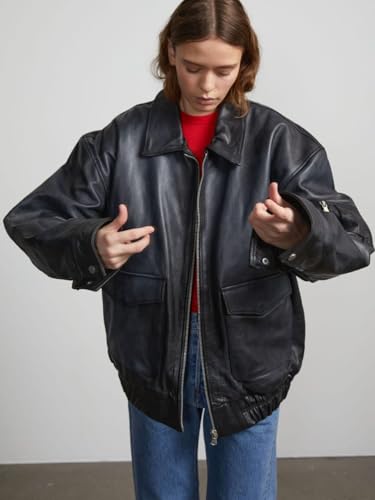 Tanis Leather Bomber-Black Cowhide Leather Jacket Oversize Fit, Jacket for Men & Women2