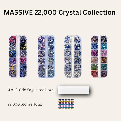 Hotfix Rhinestone Applicator Tool with 22,000 Pcz of Glass Rhinestones — SOLASTA Bedazzler Kit, Gem Setter Wand, 7 Brass Tips, Bling for Clothes, Fabric, Denim, Shoes & DIY Crafts by SOLASTA - Image 3