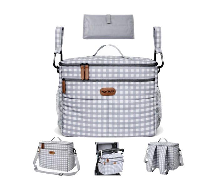 NOYMAK Bolsa Carro Bebé Impermeable de Gran Capacidad (22L), Incluye Cambiador, Interior Térmico, Bolso Organizador para Carrito con Ganchos Universales y Accesorios