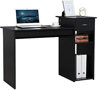 Yaheetech Home Office Small Computer Desk with Shelf and Drawer,112x50x82cm,Black