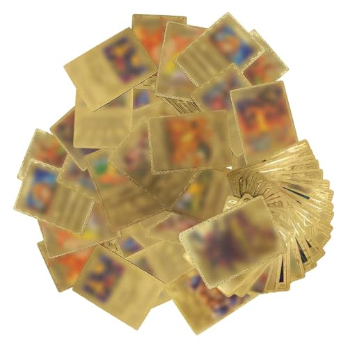 110 Stück Cartoon Karten Gold Seltene Karten Set Anime Trading Sammelkarten mit Deck Box Metall Vergoldete Karten Seltene Gold Sammelkarten Keine Duplikate Karikaturen Comics