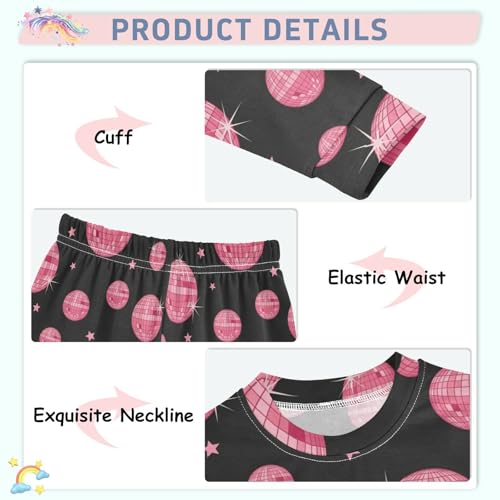 Pajama Sets Long Sleeve Pink Disco Balls Pattern Soft Comfy Sleepwear 2 Piece PJS 3-8T4