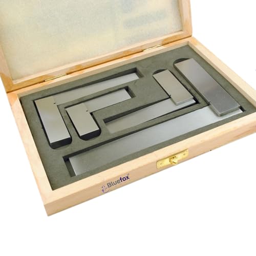 Image of Engineers Square Set, 4-Piece with Wooden Case, 50,75,100,150 mm (2 Inch, 3 Inch, 4 Inch, 6 Inch) | Precision Measuring Tool | Engineering Square Steel | 2 Inch to 6 Inch Squares