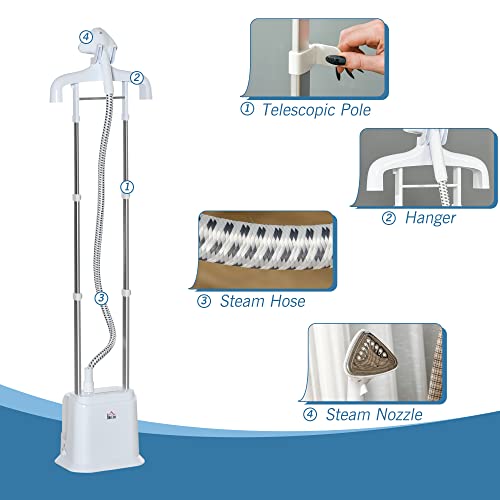 Homcom Upright Garment Clothes Steamer With 6 Steam Setting, 45S Fast Heat-Up, 1.7L Water Tank And 35G/Min Steam Flow, Wrinkle And Odour Remover Suitable For All Fabrics, 1960W, White - 5