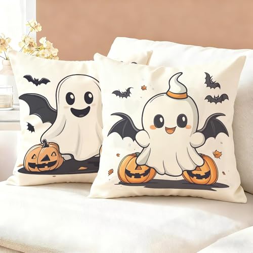 Easter Cushion Covers 30 x 30 cm Set of 2, White Cushions with Hidden Zip, Comfort Soft Square Pillow Cases, Outdoor Waterproof Velvet Cushion Covers, Decorative Pillows for Sofa, Living Room K6-397