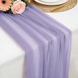 Camino de Mesa Morado Claro de Gasa, 77 X 300 CM Tela de Tul Camino de Mesa de Gasa para Bodas Bohemias, Bautizos, Baby Showers Despedidas de Soltera O Decoració N de la Mesa de la Cocina