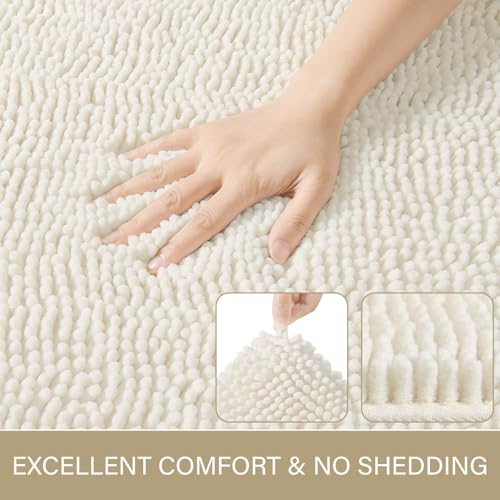 LOCHAS Luxury Bathroom Rug Shaggy Bath Mat 24 x 60 Inch, Washable Non Slip Bath Rugs for Bathroom Shower, Soft Plush Chenille Absorbent Carpets Mats, Cream White by LOCHAS - Image 2