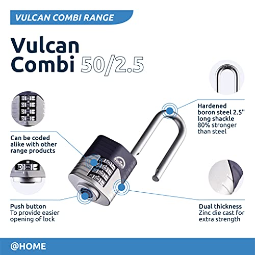 Squire Heavy Duty Padlock (Vulcan Combi 50/2.5) - Toughest Long Shackle - 4 Wheel Vulcan Padlock - Steel Cast Alloy For Corrosion Resistance - Weatherproof Lock For Home & School (Blue, 50 Mm) #TOP3