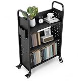 Schwarzer Bücherwagen einseitig in V-Form für Bibliothek, Büro und Leseraum