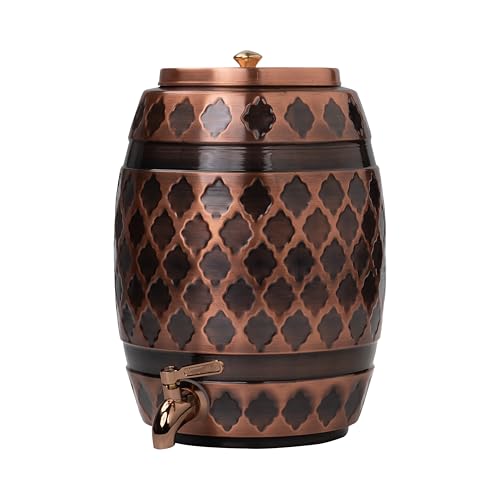 Image of Artarium Antique Matka Copper Water Dispenser with Tap (8 litres), Traditional Barrel Design, Pure Copper Water Pot for Home & Office, Ayurvedic Drinking Water Storage