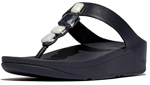 FitFlop Women's Fino Multi-Stone Leather Toe-Post Sandals Midnight Navy 6