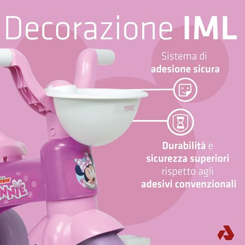Triciclo Bambini 1 2 3 Anni Minnie Mouse Baby Trico Rosa con Pedali + Cestino Giocattoli + Maniglia Trasporto + Ruote in Plastica con Fascia in Gomma - Ufficiale Disney | INJUSA - 4