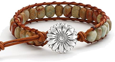 HZDK 7 Chakra Stone Bracelets for Women,Handmade Healing Crystal Jasper Beads Bracelet with Tree of Life Button Women Jewelry Gifts