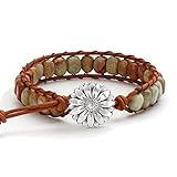 HZDK 7 Chakra Bracelets for Women,Handmade Healing Stone Jasper Beads Bracelet with Flower Button Wo