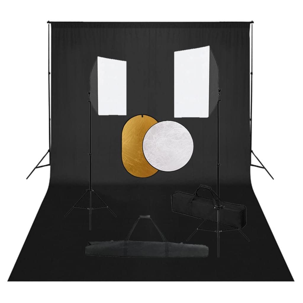 Set da studio fotografico con softbox, sistema di sfondo, riflettore, lampade da studio e treppiede per fotografia professionale, registrazione video, studio domestico, ritratti e fotografia