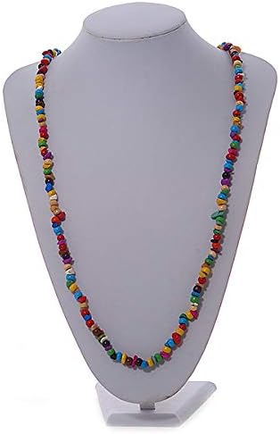 Avalaya Multicoloured Wood and Semiprecious Stone Long Necklace - 96cm Long, yellow, red, green, light blue, purple - Image 3
