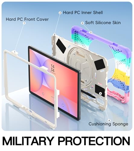 Image of BRAECN Case for Samsung Galaxy Tab S10 Lite / S10 FE / S9 FE 5G / S9 / S8 / S7 | 10.9 /11 inch Shockproof Heavy Duty Full Body Protective Cover with Hand Strap & Kickstand, Shoulder Strap, S Pen Holder Pink