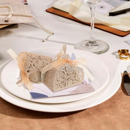 Holibanna 25 Boîtes À Dragées Pour Les Invités Boîte À Dragées Mariage Avec Ruban Boîtes À Bonbons Ajourées Emballage Pour Mariage Décorations Dorées Pour Fête Prénuptiale – vue 5