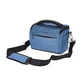 Andoer Bolso de hombro para cámara DSLR con forma de cubo, portátil, estuche de poliéster de moda para 1 cámara, 2 lentes y accesorios pequeños para Canon Nikon Sony FujiFilm Olympus Panasonic [azul]