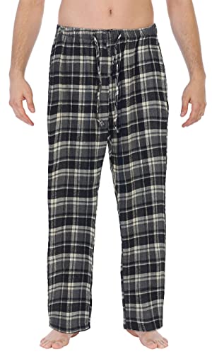 Gioberti Mens Yarn Dye Brushed Flannel Pajama Pants, Elastic Waist, Charcoal/Gray, Large