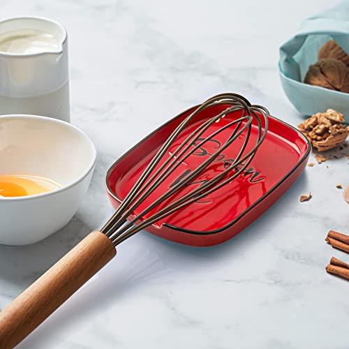 Image of Ceramic Spoon Rest for Stove Top, DAYYET Large Spoon Holder, Spoon Rest for Kitchen Counter, Heat-Resistant Cooking Utensil Rest, Red Kitchen Decor and Accessories