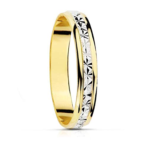 Alliance or bicolore 9k bague de mariage sculptée 3mm personnalisable